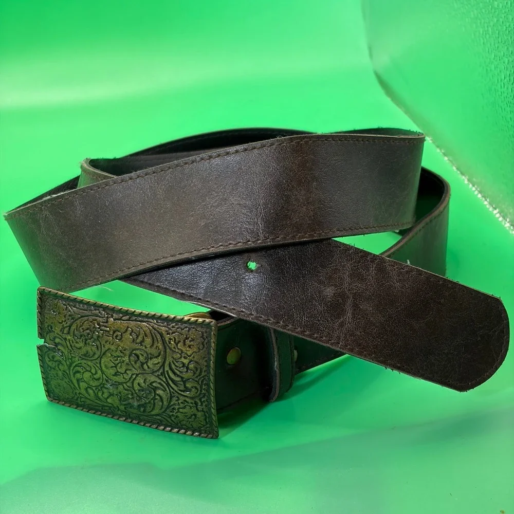 Western Brown Leather Filigree Belt Mens 46